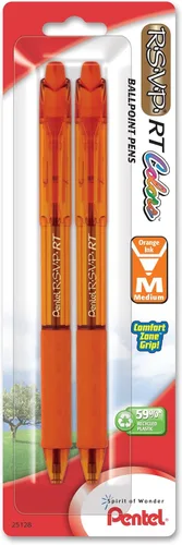 Miniatura 5 de Pentel RSVP RT Colors - Bolígrafo retráctil de punta redonda, línea mediana, barril, tinta rosa, paquete de 2 unidades (BK93CRBP2P)