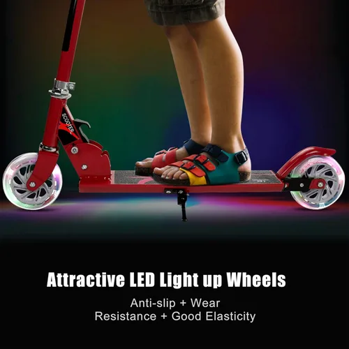 Miniatura 4 de Goplus Patinete plegable para niños, scooter de 2 ruedas con aluminio de lujo, freno de guardabarros trasero, altura ajustable, scooter deportivo