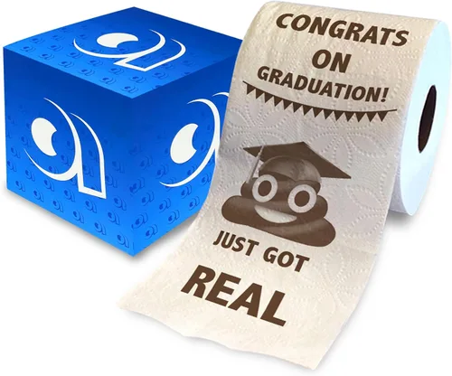 Printed TP Papel higiénico impreso con texto en inglés "Congrats on Graduation", divertido rollo de papel higiénico para las mejores bromas,