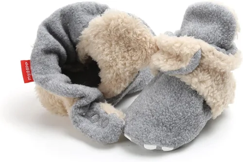 Miniatura 9 de EnJoCho Pantuflas de forro polar para niñas recién nacidas y niños con suela suave antideslizantes para primeros caminos gris 12-18 meses
