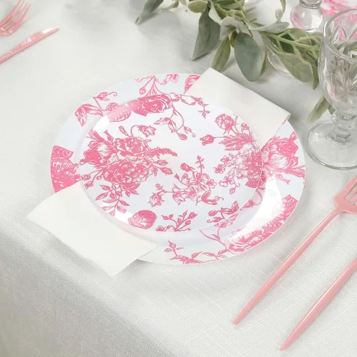 Miniatura 24 de Efavormart - Paquete de 10 platos de postre de plástico francés – Azul y Blanco Floral, platos de ensalada desechables redondos de 7 pulgadas