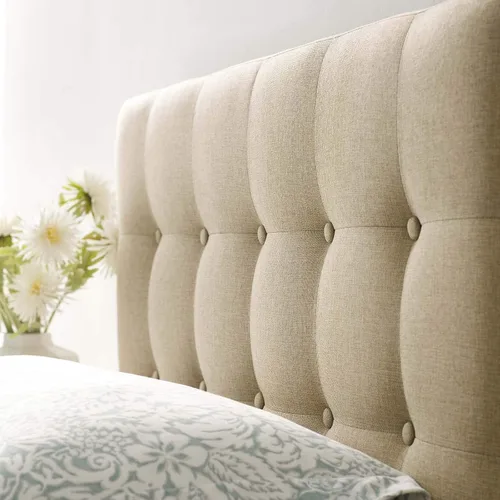 Miniatura 3 de Modway Emily - Cabecera individual tapizada con botones de tela de lino beige