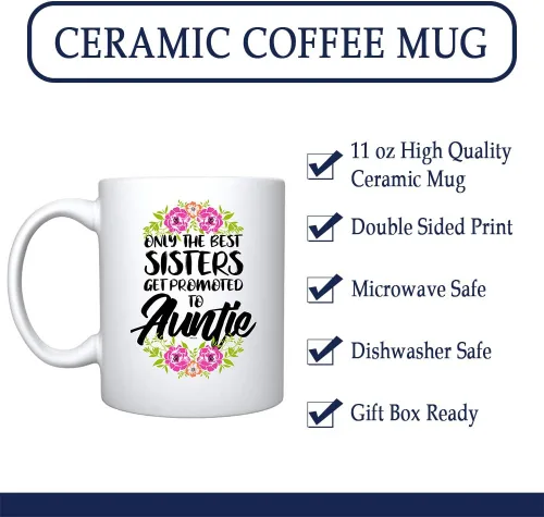 Miniatura 3 de Veracco Taza de café de cerámica con texto en inglés "Only The Best Sisters Get Promoted to Auntie Surprise" para anuncio de embarazo, regalo