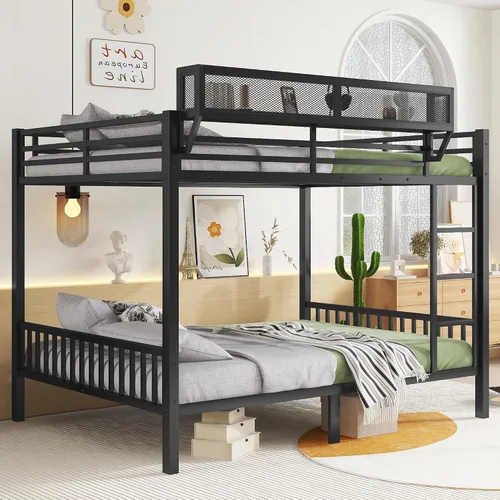 Miniatura 8 de KEIKI Estructura de Cama Loft de Metal Tamaño Twin con Escalera Convertible, Estantes de Almacenamiento Integrados y Armario, Cama Loft con Listones