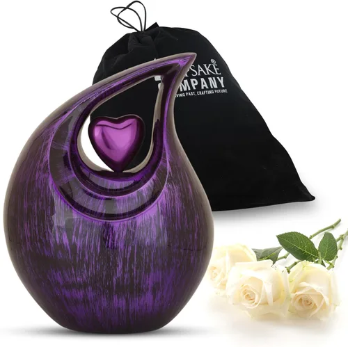 Miniatura 13 de Gran urna de lágrima negra con corazón plateado para cenizas humanas masculinas - Urnas para hombres y mujeres adultos - Urnas de cremación