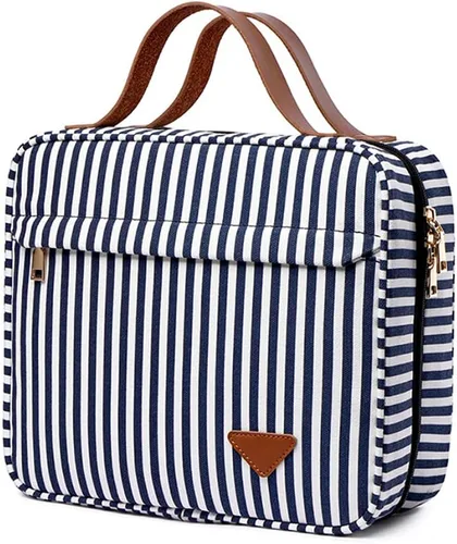 Miniatura 7 de Lmbabter Bolsa de maquillaje colgante de viaje, bolsa de aseo impermeable, gran almacenamiento para viajes, baño, mujeres y hombres, Negro-blanco