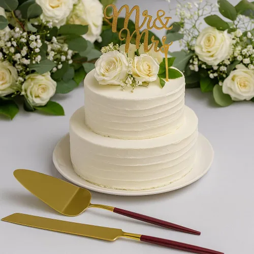 Miniatura 2 de Koyal Wholesale Juego de cuchillo y servidor para pastel de boda burdeos, cortador de pasteles y servidor con mango dorado para novia y novio, juego