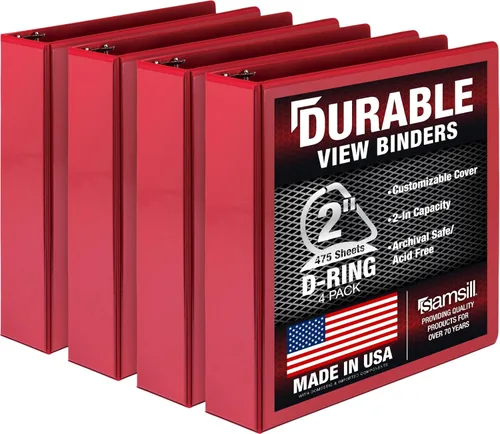 Miniatura 127 de Samsill Carpeta duradera de 1.5 pulgadas, fabricada en los Estados Unidos, carpeta de anillos en D, carpeta transparente personalizable, color rojo