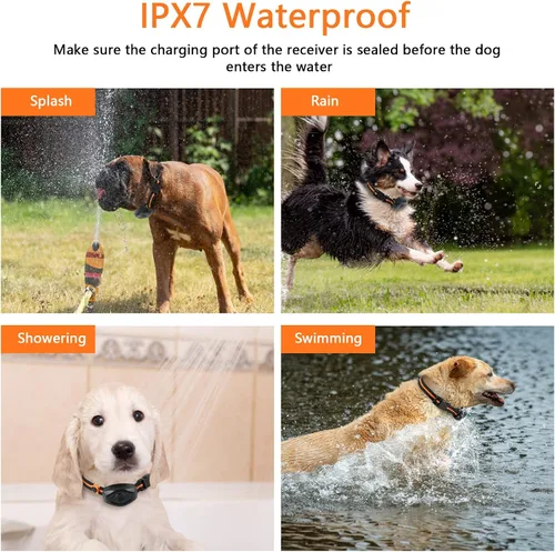 Miniatura 5 de Collar de entrenamiento para perros, collar de choque para perros IPX7 impermeable con control remoto de alcance de 1300 pies, 3 modos de Naranja