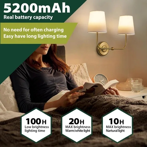 Miniatura 8 de Aplique de Pared de Doble Pared Operado por Batería, Apliques de Tela Inalámbricos Recargables de 2 Luces con Batería con Control Remoto, Luces