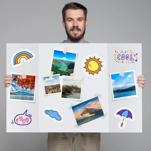 Miniatura 7 de Paquete de 4 tableros trípticos para póster, tablero de presentación blanco de 36x48 pulgadas, tablero de exhibición portátil para feria
