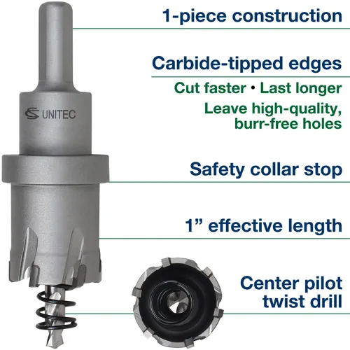 Miniatura 3 de CS Unitec 1-1-174 Sierra de corona con punta de carburo de tungsteno de 2-5/16" de diámetro x 1" de profundidad para taladros de mano