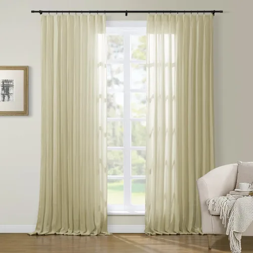 ChadMade Cortina natural de lino belga para filtrar la luz, 52 pulgadas de ancho x 84 pulgadas de largo, cortina de lino belga para sala de