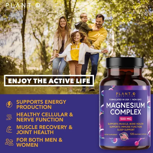 Miniatura 4 de Plant.O Suplemento de magnesio premium [óxido vegano y citrato, 500 mg] Complejo de alta absorción para dormir, calmar, relajante muscular, energía