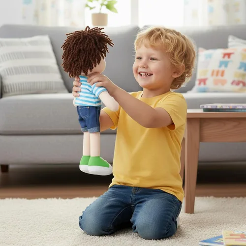 Miniatura 3 de June Garden Snuggle Cutie Benny de 14 pulgadas, muñeco de felpa suave Best Big Brother, muñeco de peluche con camisa a rayas azules y zapatos Verde