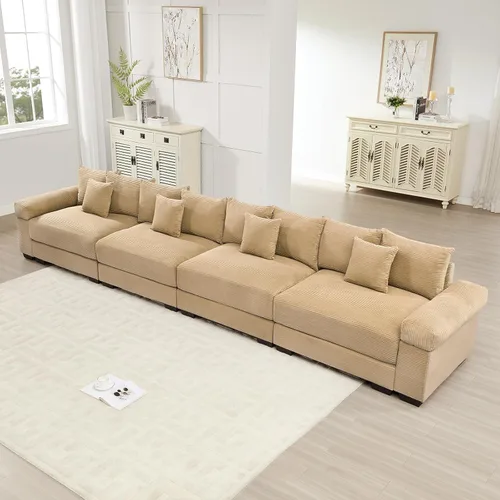 Miniatura 61 de Sofá modular de gran tamaño de 117.3 pulgadas, sofás modulares grandes de pana para sala de estar, sofás de 3 plazas, moderno juego de sofá de Blanco