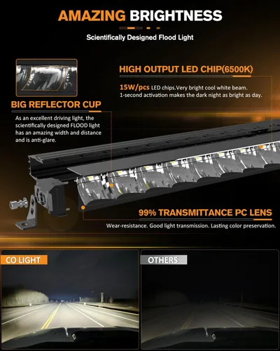 Miniatura 2 de Barra de luz LED sin remaches de 20 pulgadas con DRL verde, luz de conducción todoterreno, hasta 15,000 lúmenes, luz blanca de 6000 K, 1500 pies