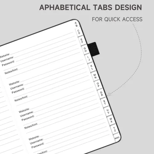 Miniatura 4 de Libro de contraseñas con pestañas alfabéticas - Organizador de direcciones de Internet y contraseñas de tapa dura - Cuaderno de contraseñas