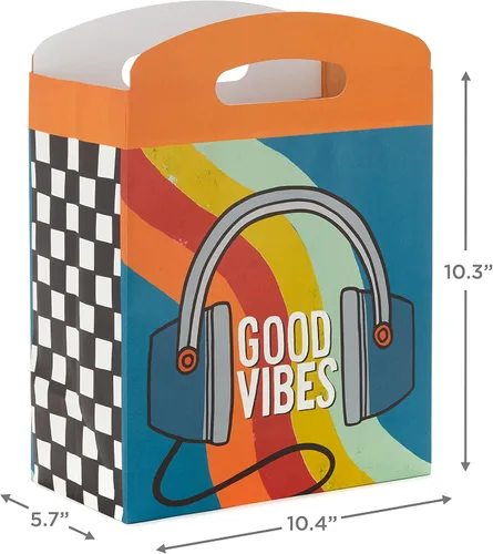 Miniatura 3 de Hallmark Bolsas de regalo grandes autosellantes con asas (4 bolsas, 2 diseños: auriculares Good Vibes, patines Bday Vibes) para niños, cumpleaños