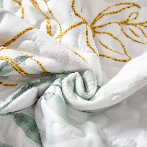 Miniatura 5 de Juego de edredón verde botánico floral de tamaño completo, 3 piezas, ropa de cama reversible suave para todas las estaciones (90"x78")