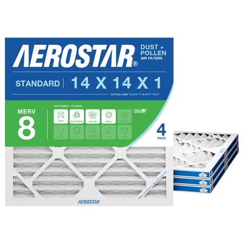 Aerostar Filtro de aire MERV 8 de 14 x 14 x 1, 4 unidades, tamaño real (13.75 x 13.75 x 0.75), HVAC, aire acondicionado y filtro de horno que