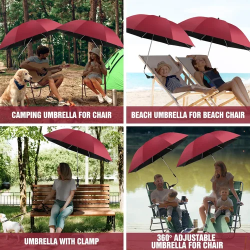 Miniatura 5 de Paquete de 2 paraguas de playa con abrazadera, paraguas ajustable de 360° para silla, paraguas UPF50+ para silla de playa, silla de patio, silla
