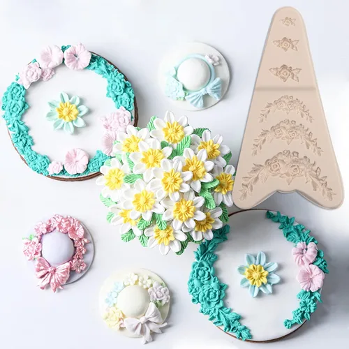 Miniatura 5 de Molde de silicona para árbol, moldes de corona de rosas, guirnalda de flores de tocón con hojas de chocolate, para boda, fiesta de San Valentín