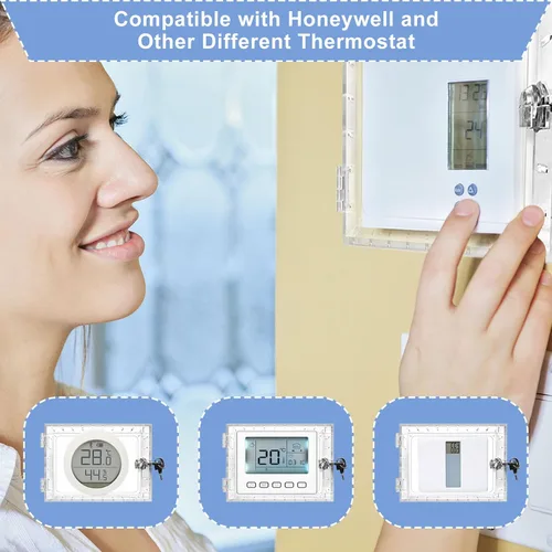 Miniatura 4 de Caja de bloqueo de termostato universal con llave, protector de termostato grande transparente para pared, cubierta de termostato con cerradura
