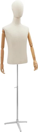 Miniatura 9 de Maniquí de medio cuerpo masculino con brazo, cuerpo de maniquí de forma de vestido, cuerpo de maniquí de 53 a 76 pulgadas, altura ajustable, maniquí