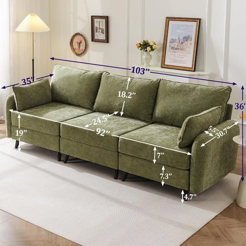 Miniatura 6 de Sofá modular de 104 pulgadas con almacenamiento para todos los asientos, cómodos sofás de nube de 3 plazas de gran tamaño con asiento profundo, sofá