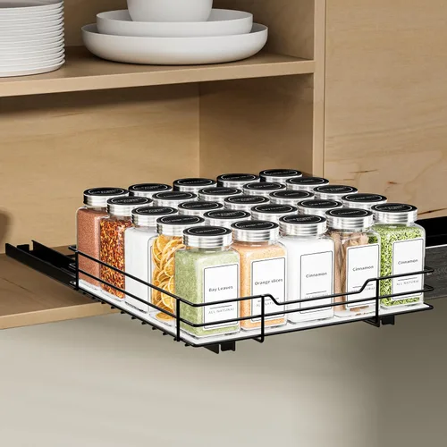 Miniatura 15 de BOIVSHI Estante de especias de 2 niveles, organizador de estantes de especias extraíbles para gabinete, cesta de metal resistente de altura