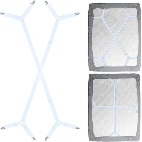Miniatura 11 de Pinzas para sábana de cama - 2 formas ajustables, correas de esquina para sábanas entrecruzadas, banda elástica de sujeción, correas para colchón