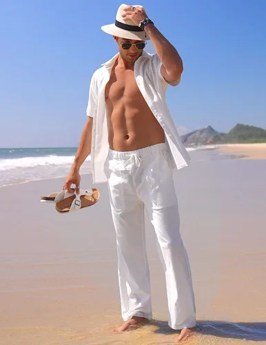 Miniatura 2 de COOFANDY Men's Linen Set Beach 2 Pieces Casual Outfits Button Up Shirts Drawstring Pants