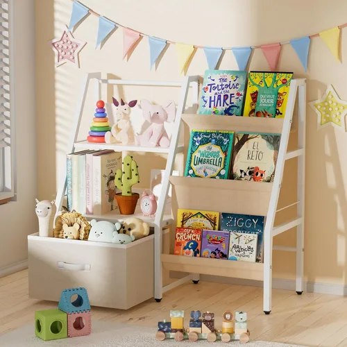 Estantería infantil de 3 niveles y organizador de juguetes con cajón móvil, estantería Montessori organizador de juguetes, estantería para niños