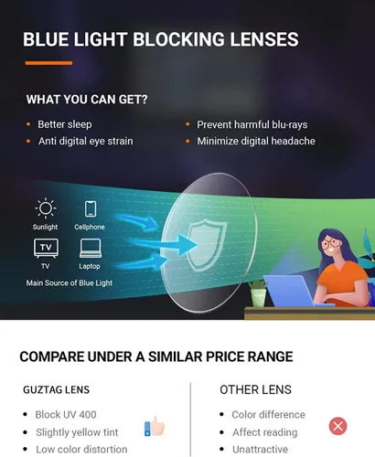 Miniatura 5 de GUZTAG - Lentes de bloqueo de luz azul, anteojos cuadrados para computadora para mujeres/hombres, marco de anteojos antifatiga ocular, gafas