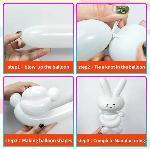 Miniatura 5 de 100 piezas 260 globos blancos largos para guirnalda de globos, globos de látex delgados para modelar animales, globos de torsión para decoraciones