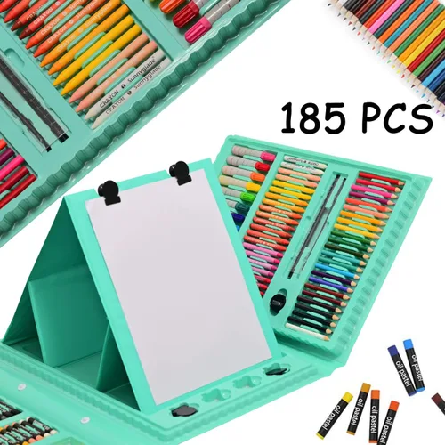 Miniatura 4 de Sunnyglade Juego de Arte de Caballete Tríptico de Doble Cara de 185 Piezas, Caja de Arte de Dibujo con Pasteles al Óleo, Crayones, Lápices de Verde