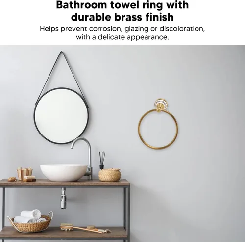 Miniatura 2 de Bath Towel Ring, Antique Brass Finish Wall Mounted Hand Towel Holder with Blue and White Porcelain Decal Hardware for Bathroom Kitchen