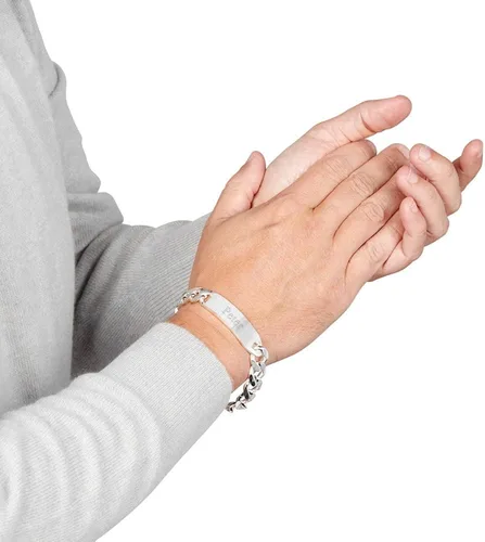 Miniatura 2 de Engravable Sterling Silver Men's Curb Link ID Bracelet, 8" or 9