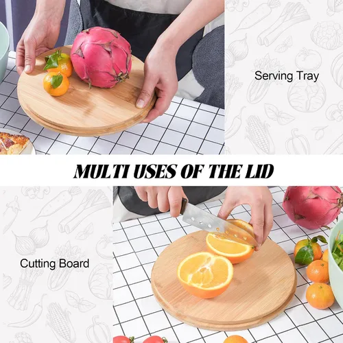 Miniatura 4 de GEHE - Juego de ensaladera de fibra de bambú con utensilios para servir - Grande de 9.8 pulgadas, recipientes para mezclar de bambú sólido