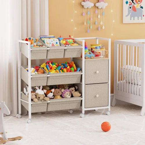 Miniatura 2 de Modanais Organizadores de juguetes y contenedores de almacenamiento para niños, 7 contenedores de almacenamiento + 2 cajones de tela + 1 estantería