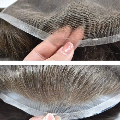 Miniatura 32 de Sistema de repuesto de cabello humano europeo con encaje frontal suizo para hombre, tupé para hombre, pieza de cabello, nudo blanqueado, línea #17