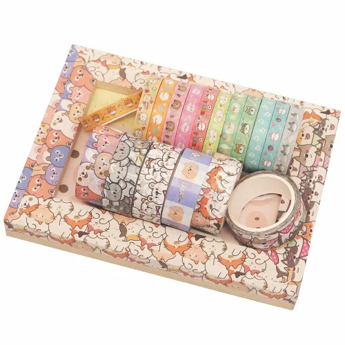 Miniatura 5 de Juego de cinta adhesiva lindas mascotas 18 rollos de cinta decorativa de oro delgado para manualidades, bricolaje, diarios, planificadores, álbumes
