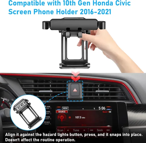 Miniatura 2 de Compatible con soporte para teléfono Honda Civic 2016-2021, ranura de luz de peligro de montaje, para soporte de teléfono Civic Air Vent de 10ª