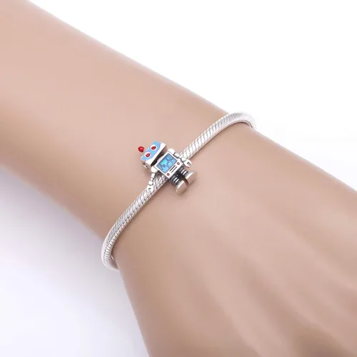 Miniatura 4 de Heartbeats - Dijes de robot inteligentes de plata de ley 925 para pulseras europeas, Plata esterlina