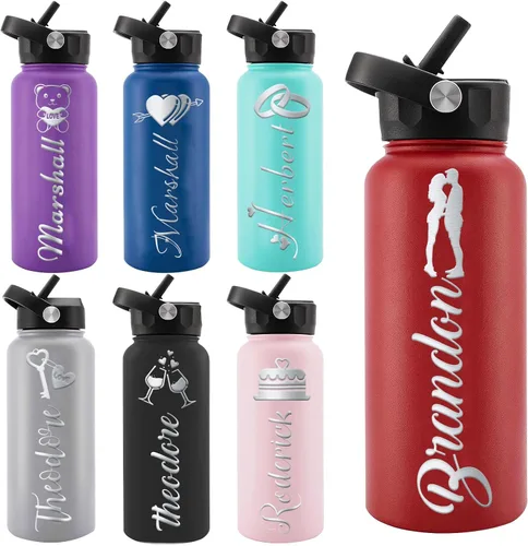Miniatura 21 de Personalized Water Bottles, Custom Water Bottle with Birth Month Flower Personalized Text Names, Gifts for Women, Customized Engraved Stainless