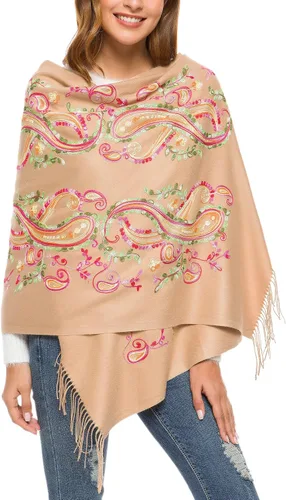 Miniatura 31 de Urban CoCo Chal Bordado con Borlas de Tamaño Grande para Mujer, Bufanda de Mujer