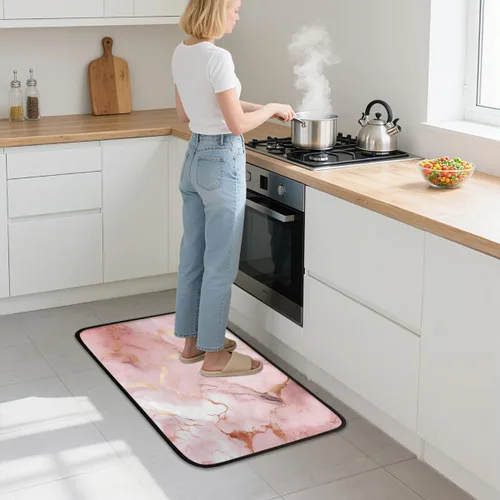 Miniatura 6 de Tapetes de cocina con estampado de mármol rosa dorado rosa, tapete antideslizante para baño, dormitorio, baño, sala de estar, decoración del hogar