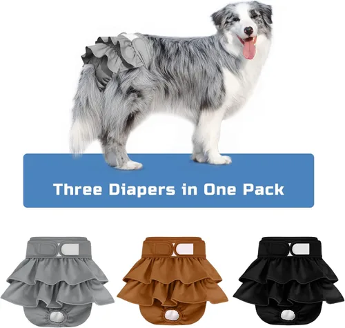 Miniatura 6 de Pañales Reutilizables para Perras Hembras Paquete de 3 Pañales Lavables Altamente Absorbentes para Perras, Pañales Flexibles para Perras, A Prueba