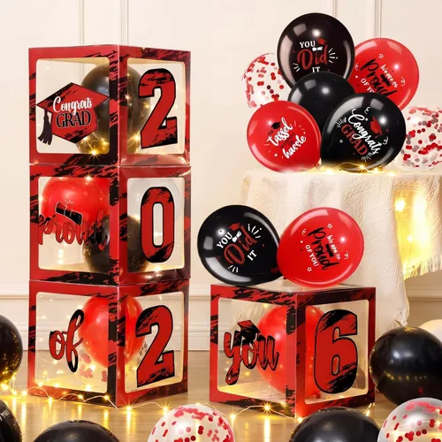 Miniatura 9 de Woanger 44 piezas de decoración de caja de graduación 2026 – Juego de cajas de fiesta de graduación de felicitaciones con cuerdas de luz LED y Azul